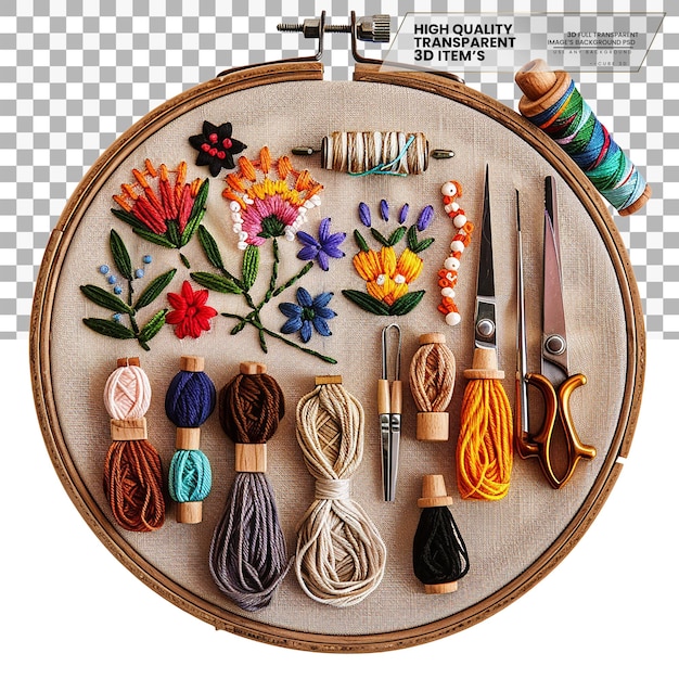 Zestaw do haftu: tamborek, nici i igły